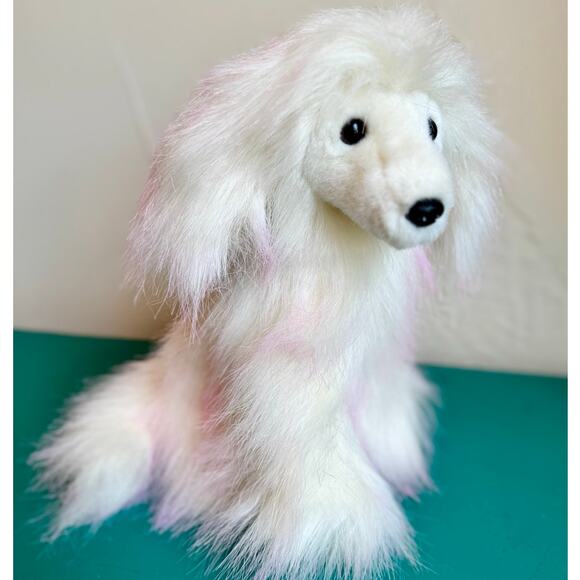 Purely Luxe Afghan Hound Plush Dog | White & Pink Tips | New 10" Collectible - Picture 1 of 5